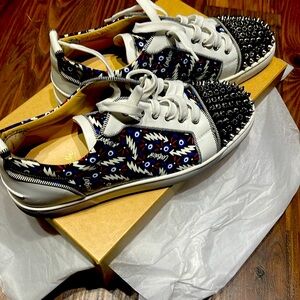 Christian Louboutin Louis Junior Spikes Flat Sneakers Black/Bianco 43.5/10.5